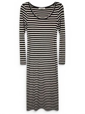 Peruvian Connection Striped Maxi Dress Black Tan Long Sleeve XS